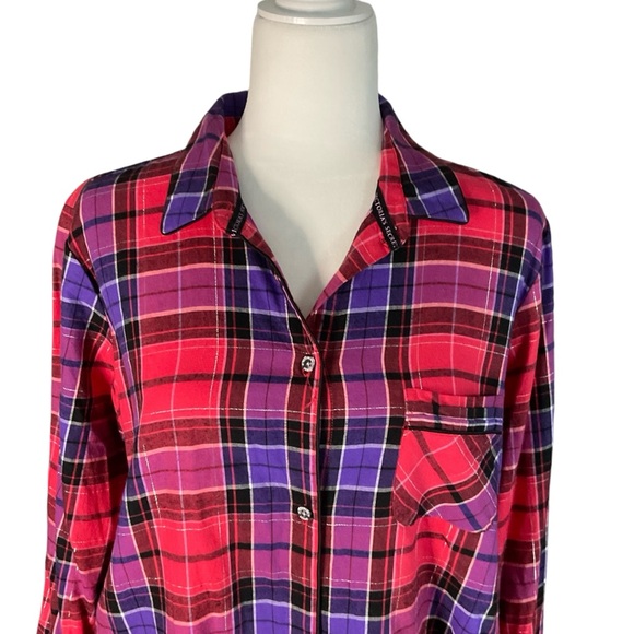 NWT Victoria's Secret Red Purple Plaid Cotton Sleep Shirt Size M - Picture 3 of 15